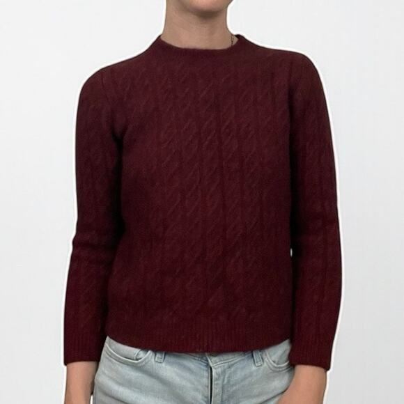 Eddie Bauer Sweaters - Eddie Bauer Vintage Maroon Cable Knit Lambs Wool Crewneck Sweater